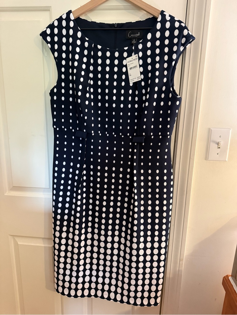 connected apparel Polka Dot Sheath Dress - Navy & White NWT